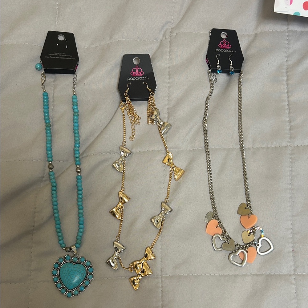 Paparazzi Turquoise, Gold, and Silver Necklace Trio